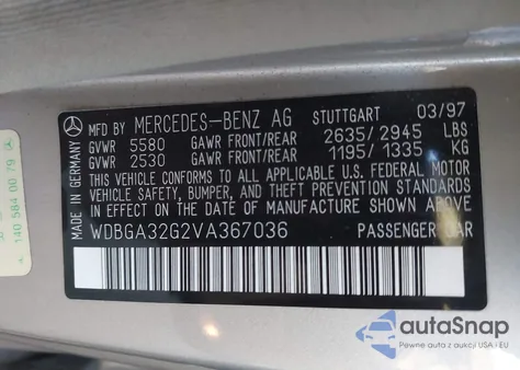 1997 Mercedes-Benz S 320 Base Swb from USA, damaged, VIN WDBGA32G2VA367036